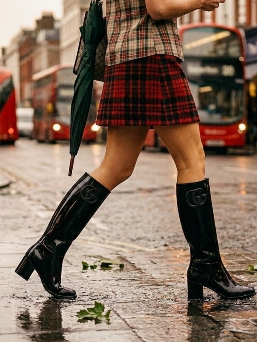 Vintage Black Gucci Knee-High Rain Boots